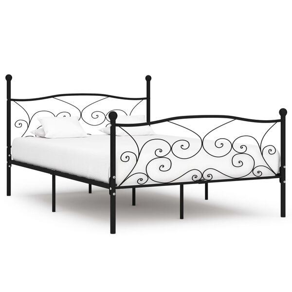 vidaXL Bed Frame Black Metal, Plywood Full Modern Bed Frame