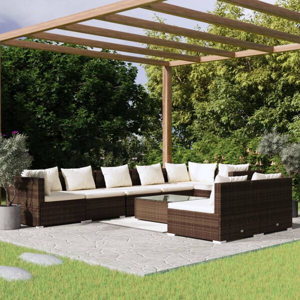vidaXL Garden Lounge Set Brown PE rattan 9 Piece Modular