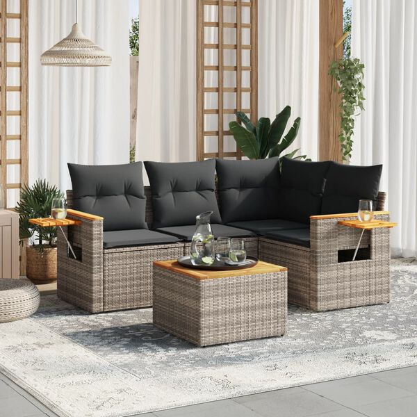 vidaXL Garden Sofa Set Grey PE rattan, powder-coated steel, acacia wood