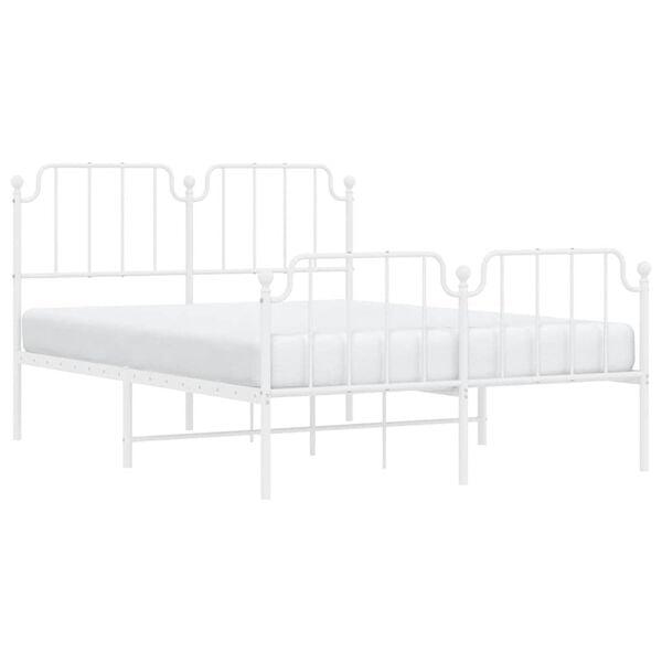 vidaXL Bed Frame White Powder-Coated Steel 53.1 x 74.8 in Bed Frame