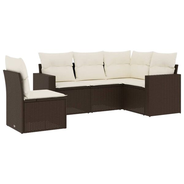 vidaXL Garden Sofa Set Brown PE Rattan Standard Adjustable Feet