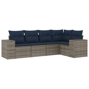 vidaXL 5 Piece Garden Sofa Set with Cushions Grey Poly Rattan