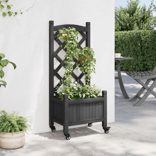 vidaXL Planter Black Solid fir wood, Iron Medium Portable Planter