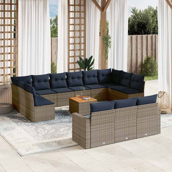 vidaXL 14 Piece Patio Sofa Set with Cushions Gray Poly Rattan