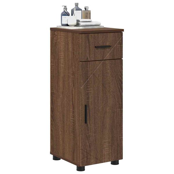 vidaXL Bathroom Cabinet with Drawer Brown Oak 11.81 x 13.78 x 31.50 in