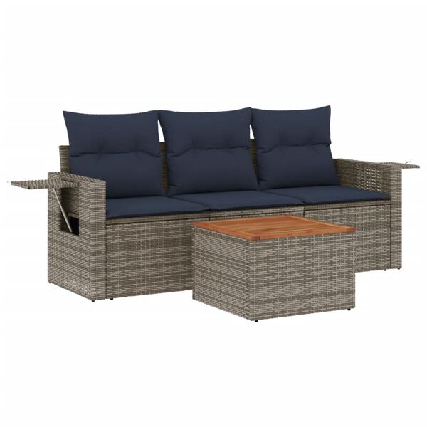 vidaXL 4 Piece Garden Sofa Set with Cushions Grey Poly Rattan
