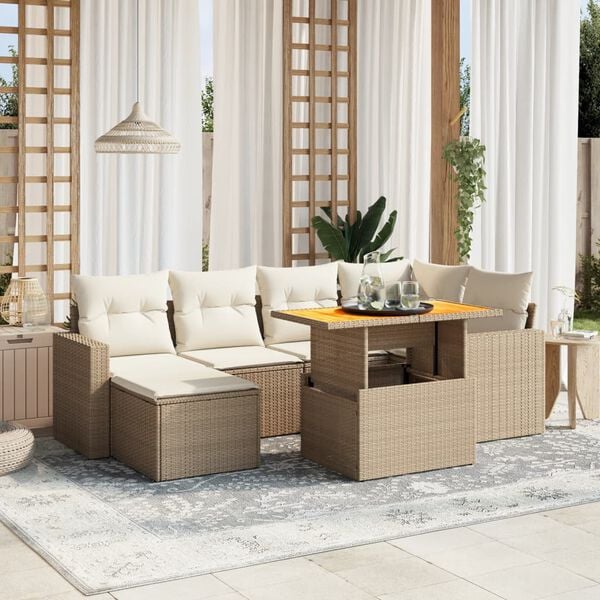 vidaXL Garden Sofa Set Beige PE wicker Large Adjustable Armrests