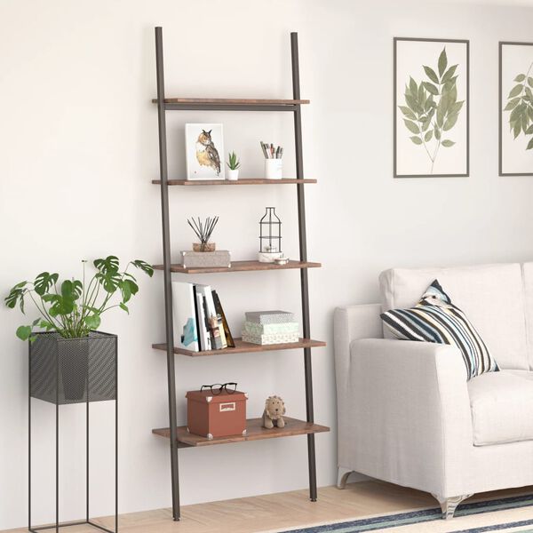 vidaXL Leaning Shelf Dark brown and black Engineered wood and steel