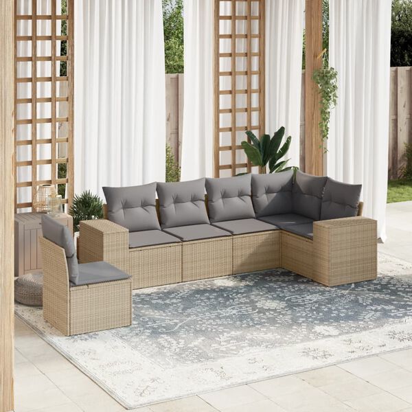 vidaXL Garden Sofa Set Beige PE Rattan, Powder-Coated Steel, 100% Polyester