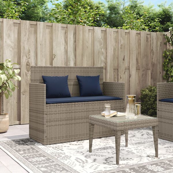vidaXL Garden Bench Gray PE rattan, Steel, Polyester Medium