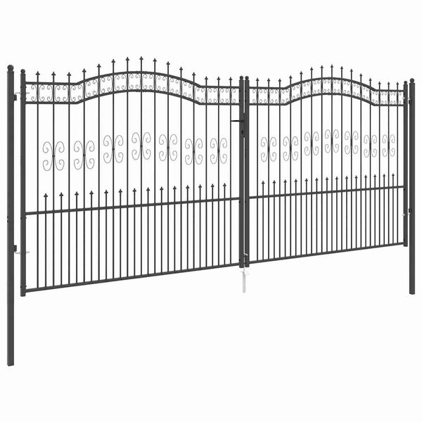 vidaXL Fence Gate with Spear Top Black 159.8"x 68.9" Powder-coated Steel