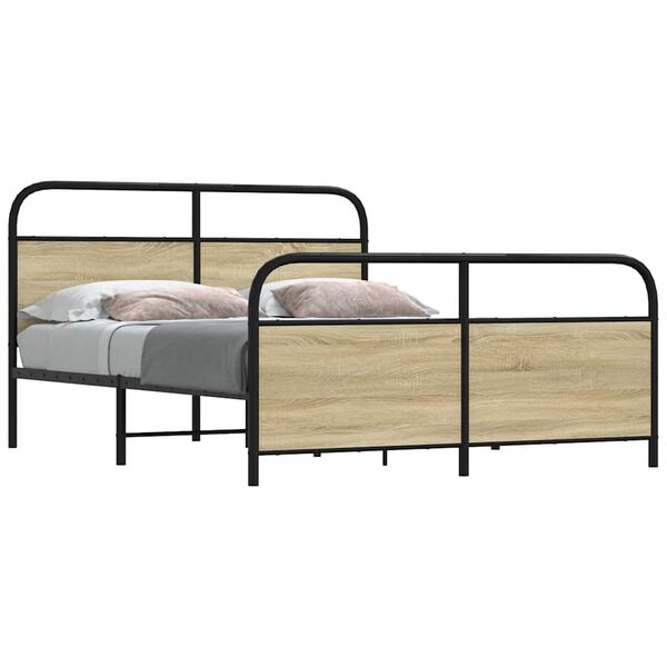 vidaXL Bed Frame Sonoma Oak Steel, Engineered wood Full Durable