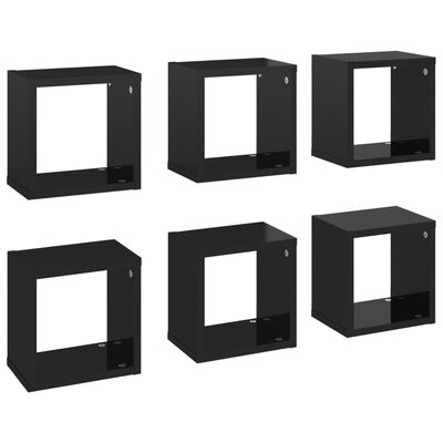 vidaXL Wall Cube Shelves 6 pcs High Gloss Black 8.7"x5.9"x8.7"