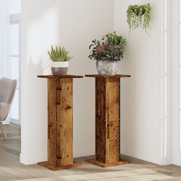 vidaXL Plant Stands 2 pcs Old Wood 11.8x11.8x31.5" Engineered Wood