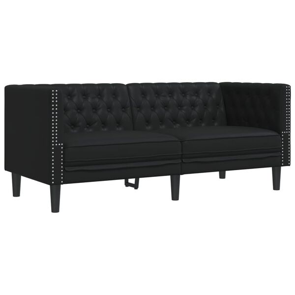 vidaXL Chesterfield Sofa 2-Seater Black Faux Leather