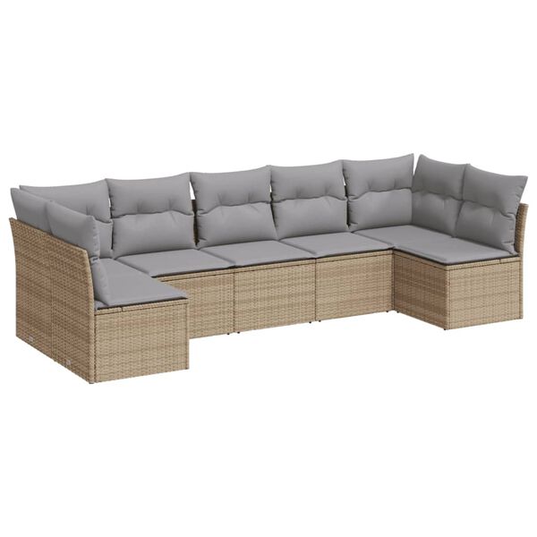 vidaXL Garden Sofa Set Beige Rattan, Light Gray Cushions