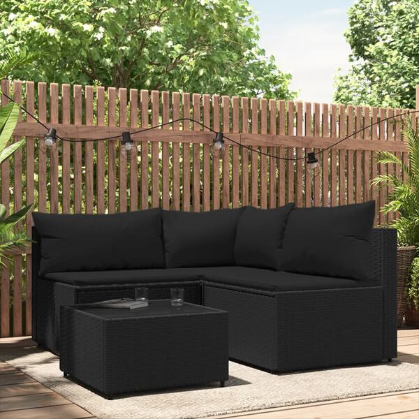 vidaXL Patio Lounge Set Black PE rattan Adjustable Feet Patio Lounge Set
