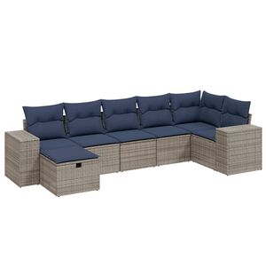 vidaXL 7 Piece Patio Sofa Set with Cushions Gray Poly Rattan