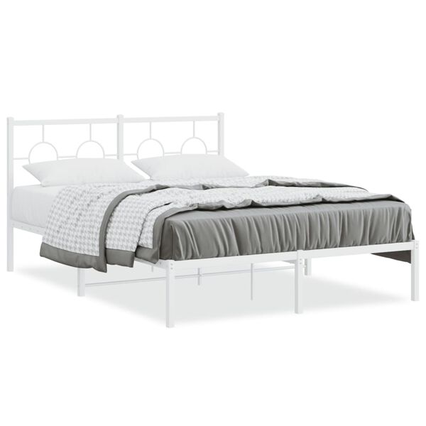 vidaXL Bed Frame White Powder-Coated Steel Double Durable Bed Frame