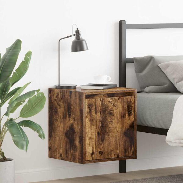 vidaXL Wall-mounted Bedside Cabinet Smoked oak Engineered wood Medium