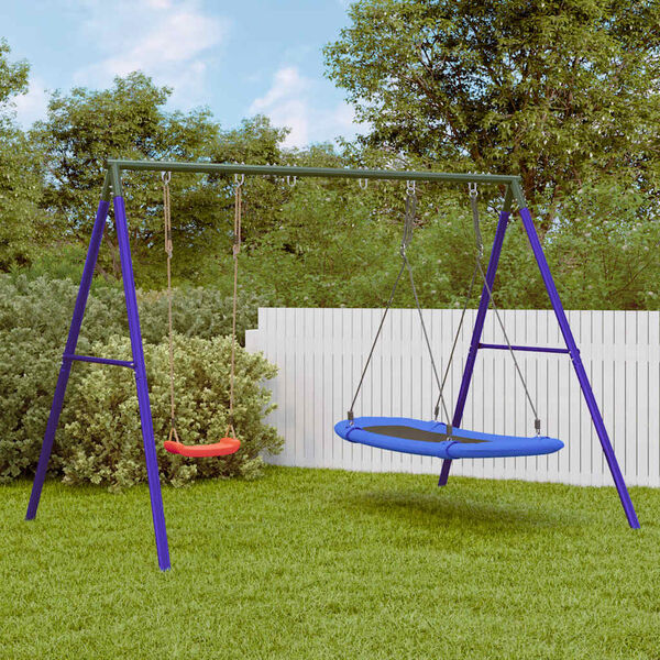 vidaXL Outdoor Swing Set Blue, Dark Green, Red