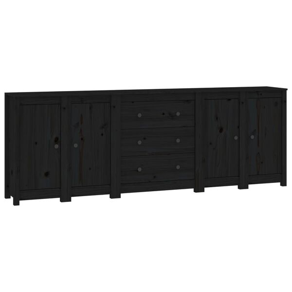 vidaXL Sideboard Black Solid pine wood Large Sideboard Rectangular