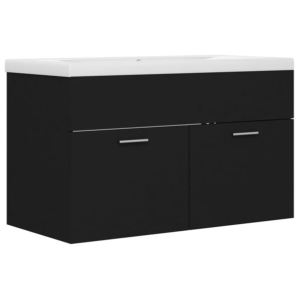 vidaXL Sink Cabinet With Basin Black Engineered wood, Ceramic Medium