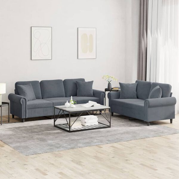 vidaXL Sofa Set Dark Gray Velvet (100% polyester), metal, textilene, plywood