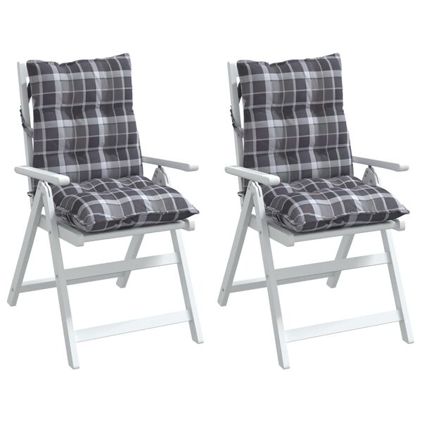 vidaXL Lowback Chair Cushion Set of 2 Grey Check Pattern