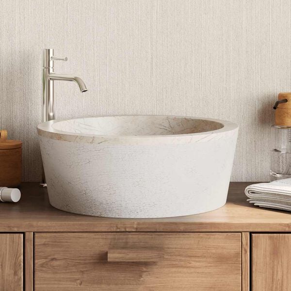 vidaXL Sink Cream Ø27.6"x5.9" Marble