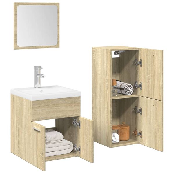 vidaXL Bathroom Furniture Set Sonoma Oak Engineered Wood Medium