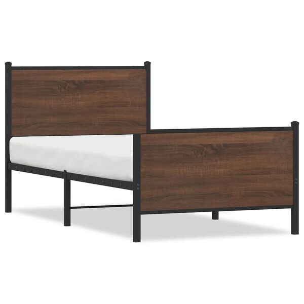 vidaXL Bed Frame Brown oak Steel, engineered wood Twin size Modern