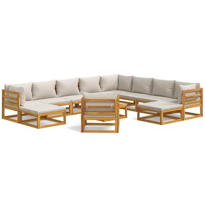 vidaXL 12 Piece Patio Lounge Set with Light Gray Cushions Solid Wood