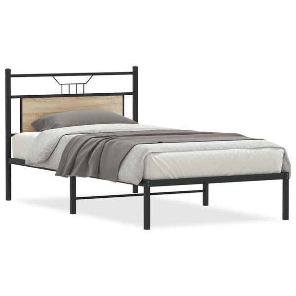vidaXL Bed Frame Sonoma Oak Engineered wood and steel Twin Bed Frame
