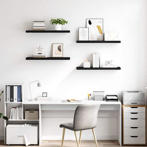 vidaXL Wall Shelf Set of 4 Black Honeycomb MDF, Metal Medium