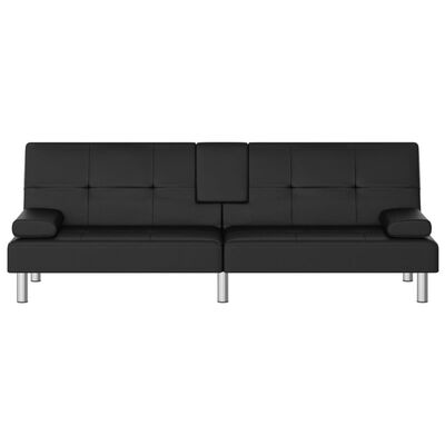vidaXL Sofa Bed with Cup Holders Black Faux Leather