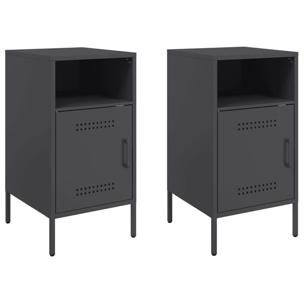 vidaXL Bedside Cabinet Set of 2 Black Cold-rolled steel Adjustable Feet