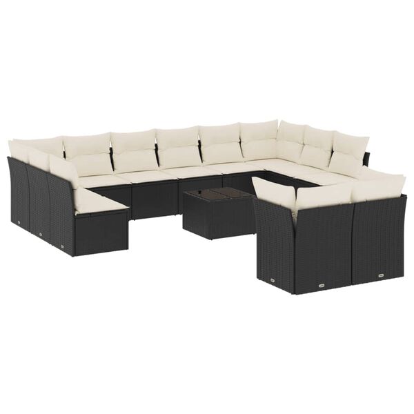 vidaXL Garden Sofa Set Black PE Rattan Large Adjustable Feet