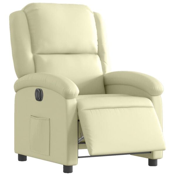 vidaXL Electric Recliner Chair Cream Real leather, Metal, Plywood Standard