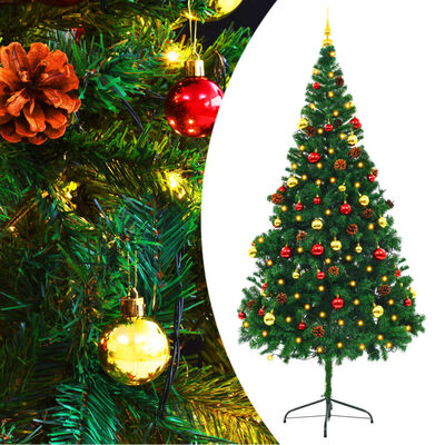 vidaXL Artificial Christmas Tree with Baubles and LEDs Green 82.7"