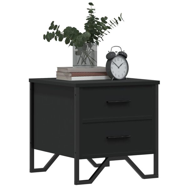 vidaXL Bedside Cabinet Black Engineered wood, metal Medium