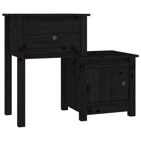 vidaXL Bedside Cabinet Set of 2 Black Solid pine wood Medium