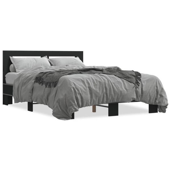 vidaXL Bed Frame Black Engineered wood, Metal, Plywood 55.1 x 74.8 in