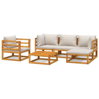 vidaXL 6 Piece Patio Lounge Set with Light Gray Cushions Solid Wood