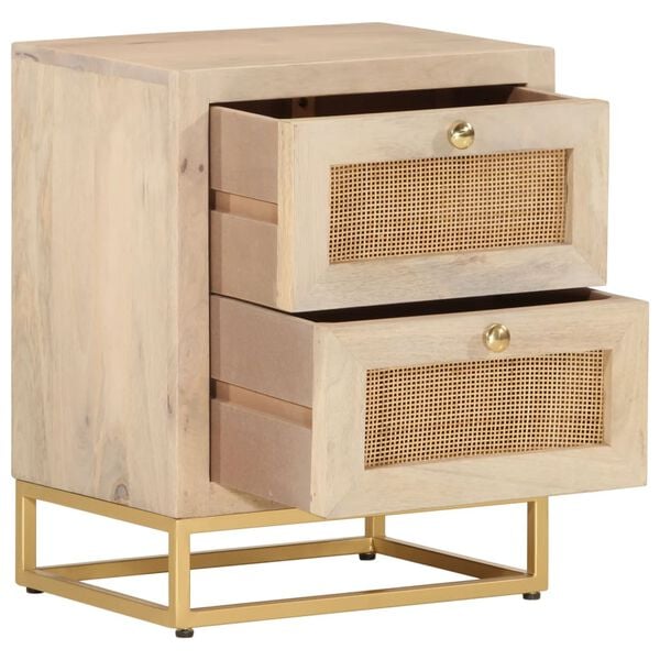 vidaXL Bedside Cabinet Natural Wood Solid Mango Wood, Iron Bedside Cabinet