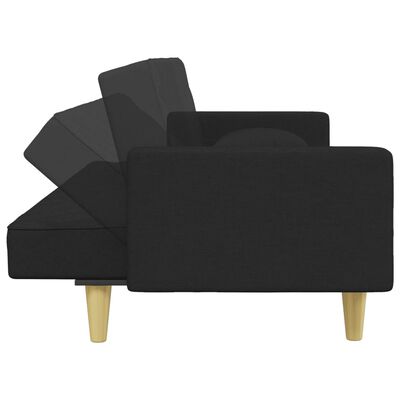 vidaXL 2-Seater Sofa Bed with Pillows and Footstool Black Fabric
