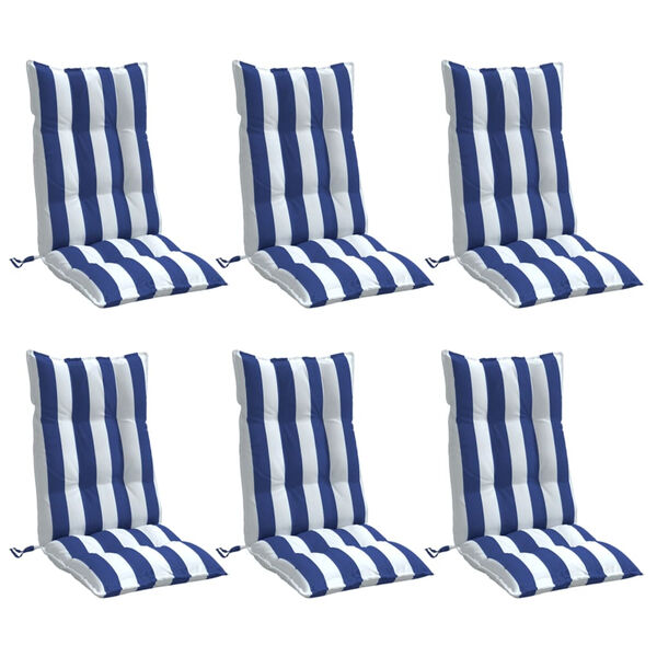vidaXL Highback Chair Cushion Set of 6 Blue and White Stripe