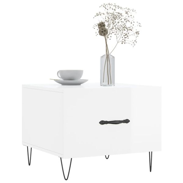 vidaXL Coffee Table Set of 2 High gloss white Engineered wood, Iron