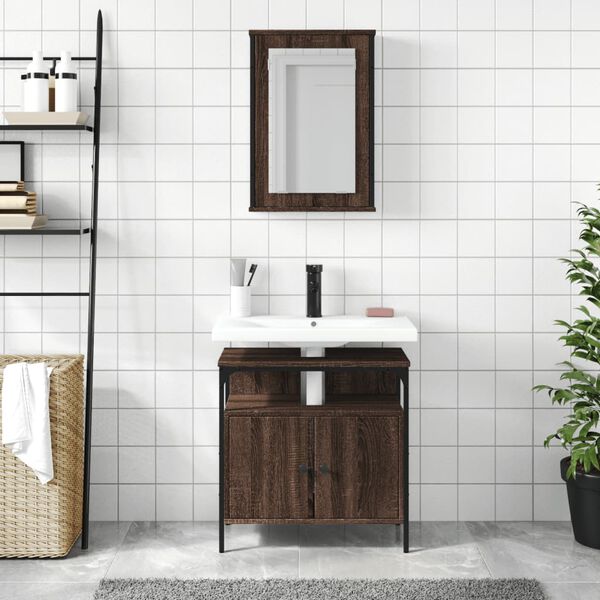 vidaXL Bathroom Furniture Set Brown Oak Engineered Wood Medium