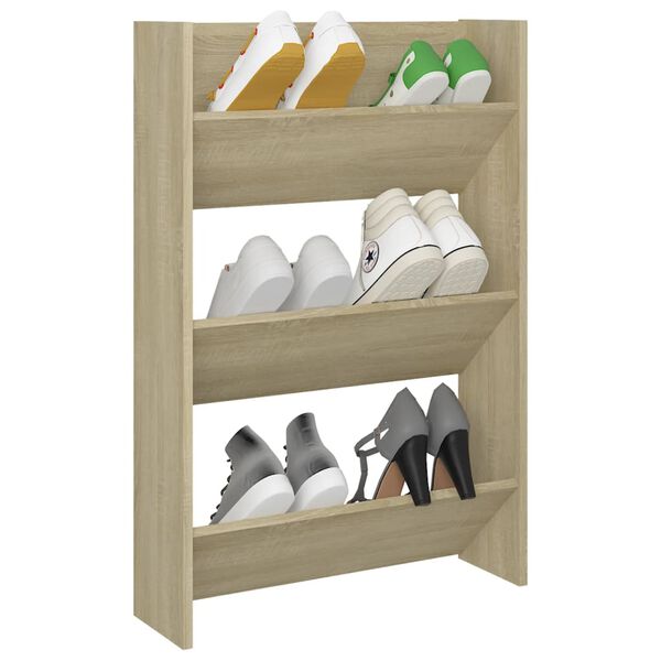 vidaXL Wall Shoe Cabinet Sonoma Oak 23.6"x7.1"x35.4" Engineered Wood